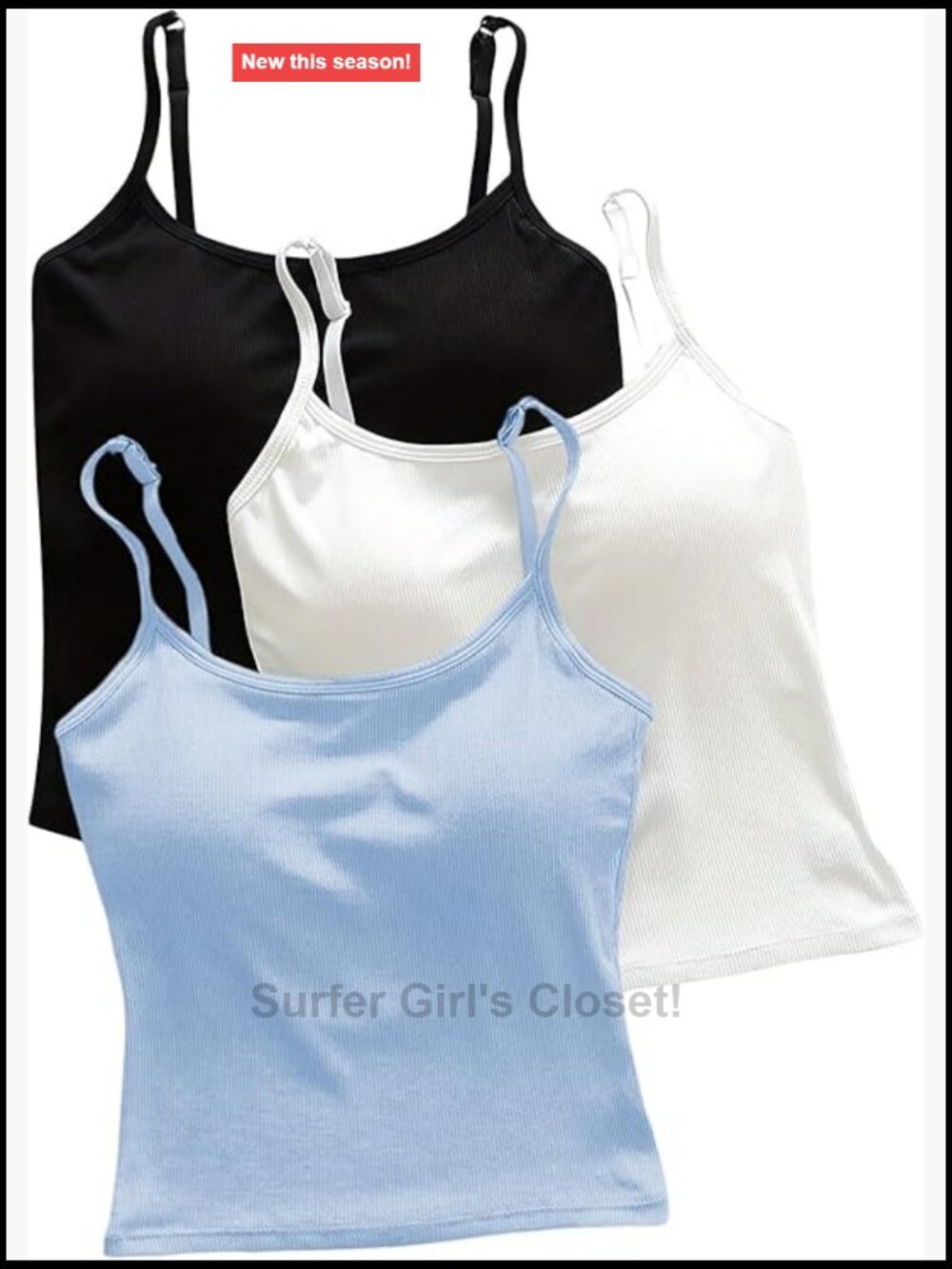 3 Pack Crop Tank Tops Built In Bra Spaghetti Strap Viscose Sleeveless Pull On